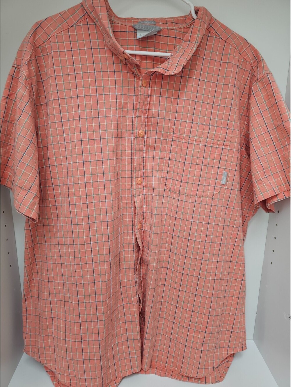 Columbia Sportswear Coral Pink Plaid Short Sleeve Button Down Shirt XXL Regular